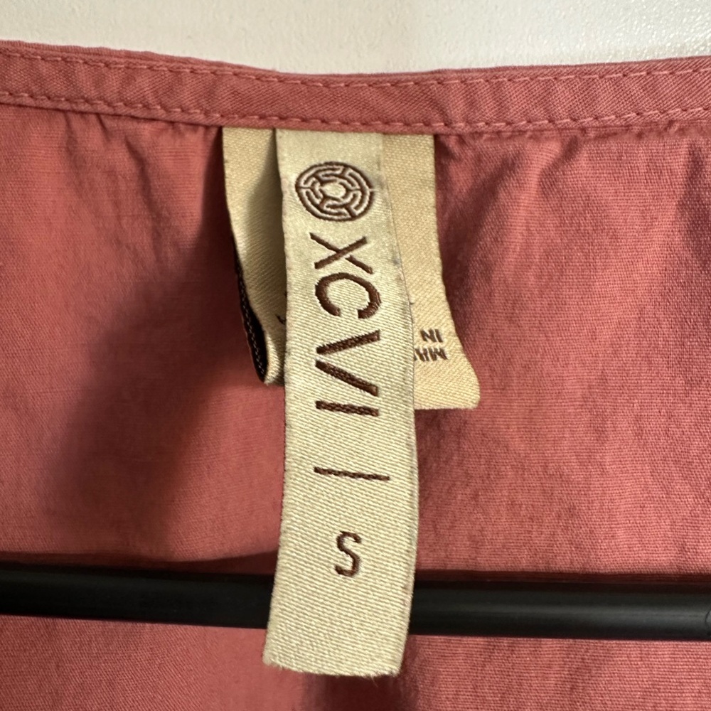 XCVI V Neck Capsleeve Ruched Dress Bottom Button Detail‎ Cotton Rust Red Small - Picture 4 of 5